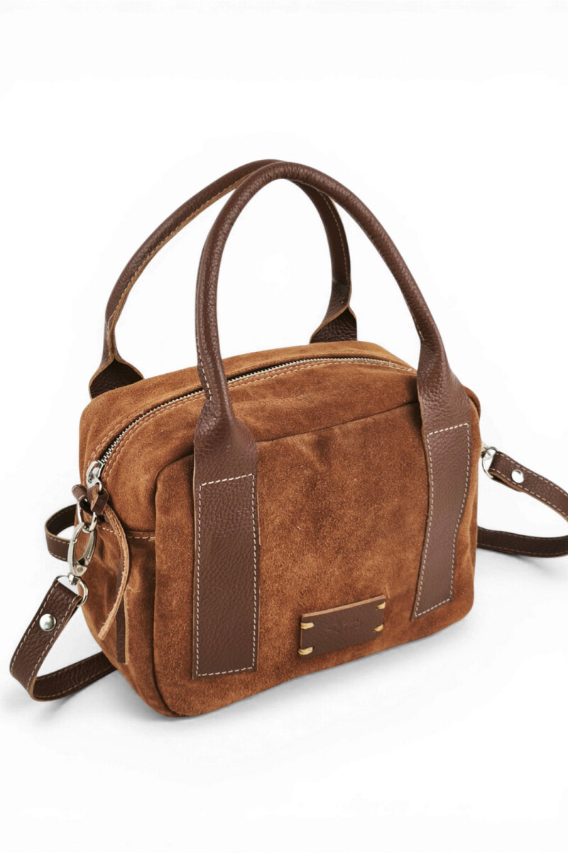 Cartera de Mano y Bandolera en Gamuza y Cuero Oxido
