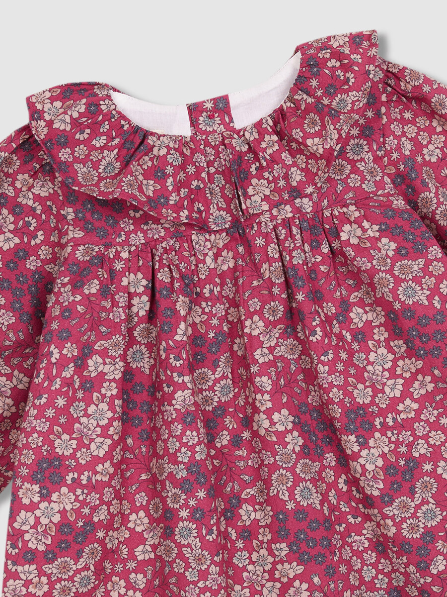 Vestido De Flores Con Cuello Volante Y Lazo Rosa Rosa Maquillaje