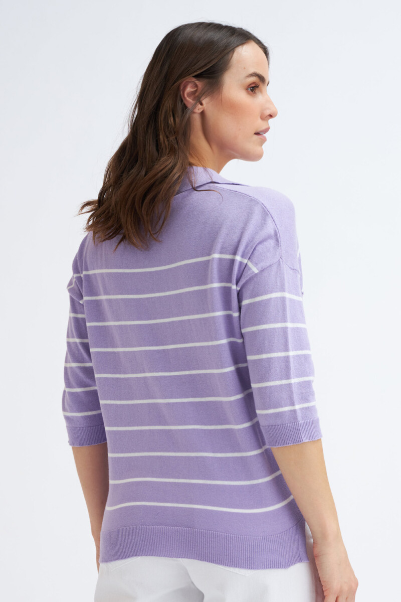 Sweater tejido cuello polo Violeta Con Blanco