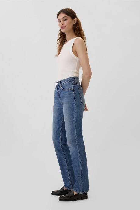 Jean 60S Straight Tiro Alto Mujer Medium Wash