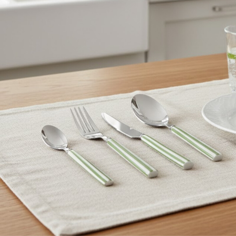 Set 24 Piezas Cubiertos Mango Rayas VERDE