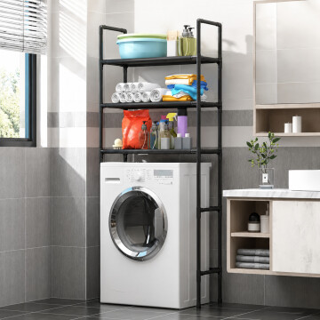 Mueble Organizador Multiuso Lavarropa 3 Estantes Acero Inox. Negro 1