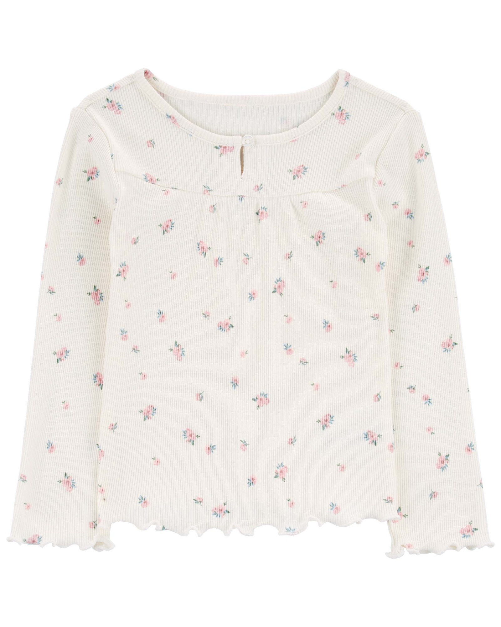 Blusa de algodón, dobladillo fruncido y diseño floral Sin color