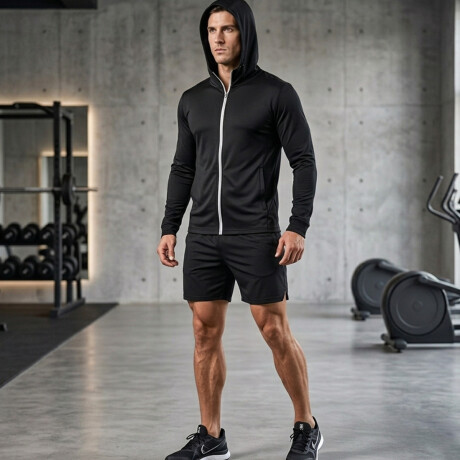 Conjunto Deportivo Termico X6 Psc Remera Calza Short Negro