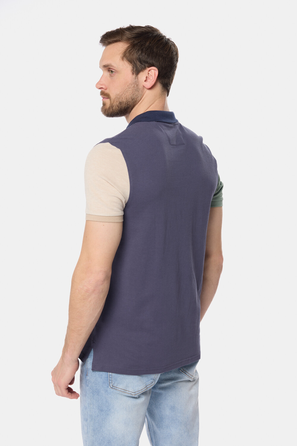REMERA POLO COMBINADA PIQUÉ Azul