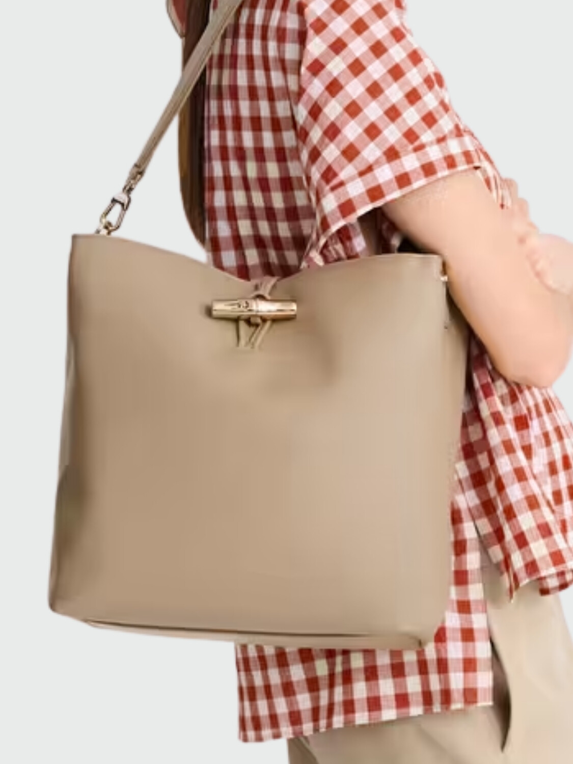 Longchamp -Bolso de cuero, Le Roseau Sleek Beige