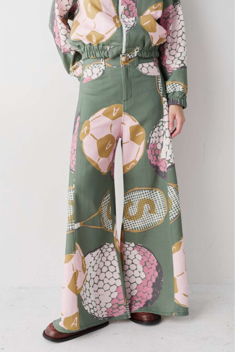 Pantalon Wide Xl Print Team - Macros Verde 