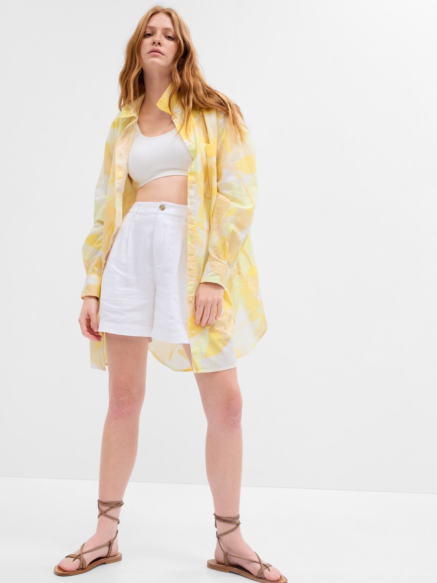 Camisa De Lino Túnica Mujer - Tonal Yellow Floral 