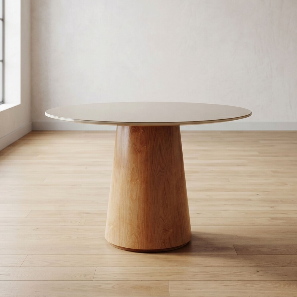Mesa de Comedor Zara 1.2 Redonda - Línea Manhattan Vidrio - Blanco/Marrón
