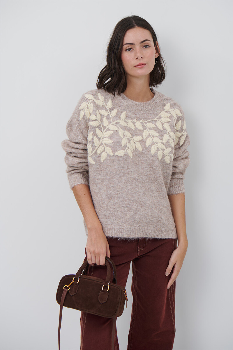 BUZO BORDADO FLOR BEIGE