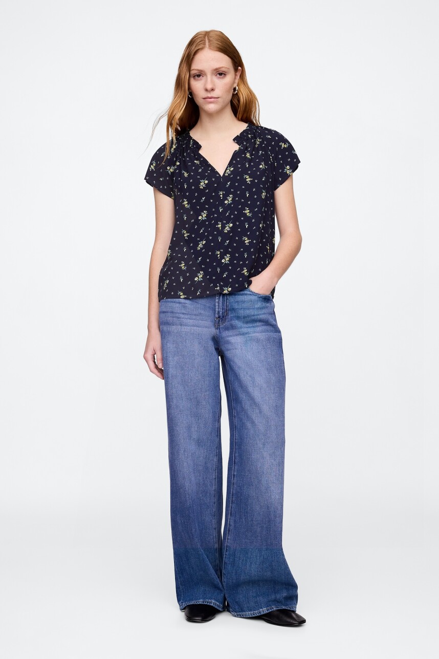 Blusa Manga Corta Mujer Navy Floral