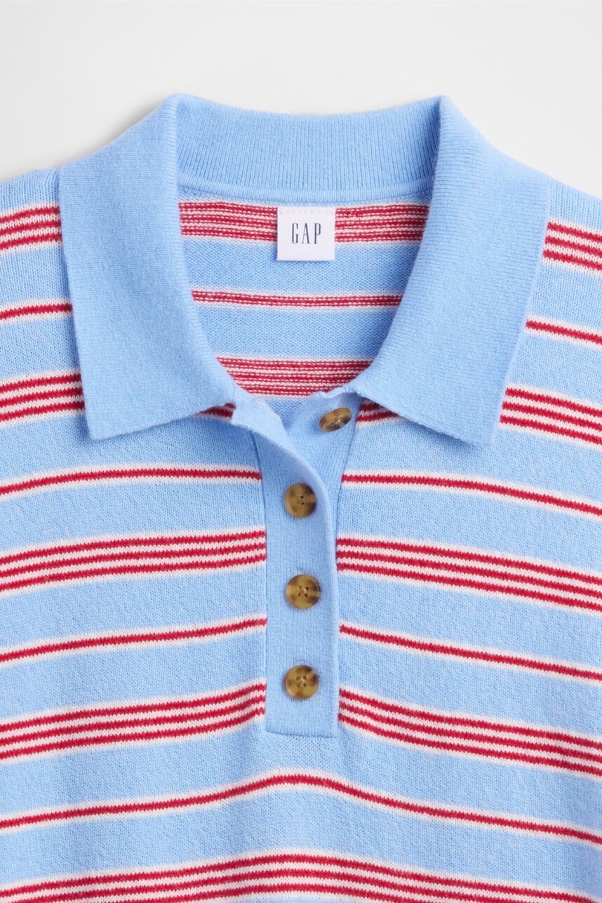 Buzo Cashsoft Tipo Polo Mujer Blue Red Stripe