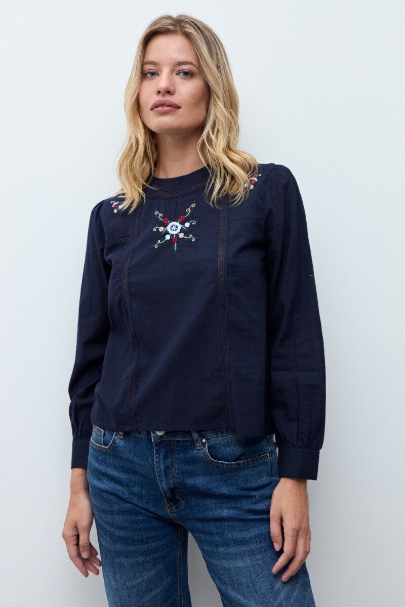 Blusa bordada azul marino