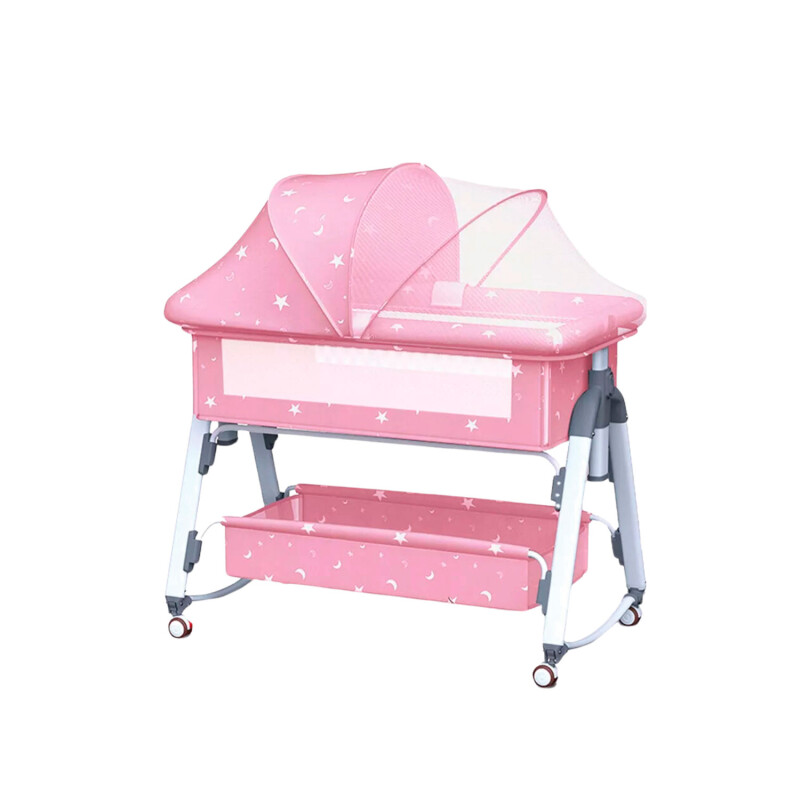 Cuna Colecho Moises con Ruedas y Mosquitero Bebe Rosa