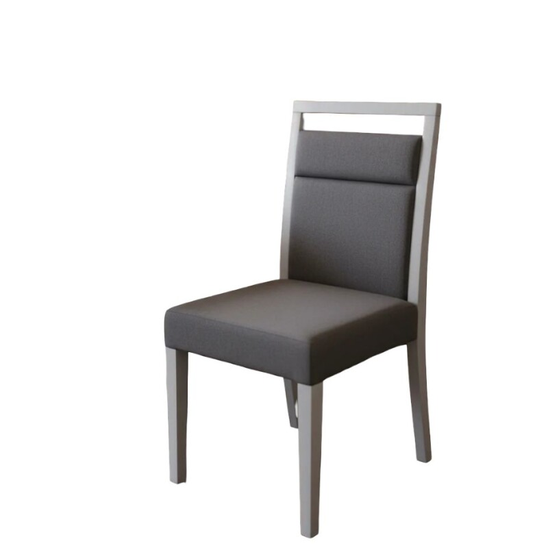 SILLA EN MADERA LACA BLANCA - TAPIZADA TELA GRIS SILLA EN MADERA LACA BLANCA - TAPIZADA TELA GRIS