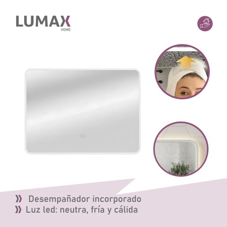 Espejo Horizontal Lumax c/marco desempañador y luz 120x70cm Blanco