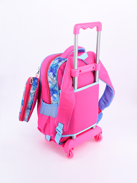 MOCHILA CARRITO SIRENA CON CARTUCHERA CELESTE