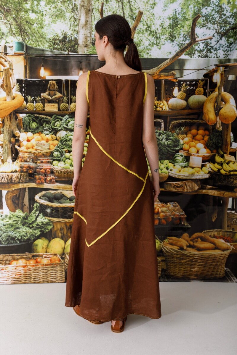 VESTIDO TRAZOS Chocolate Y Amarillo