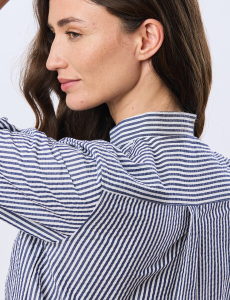 CAMISA RAYADA CON FRUNCES Azul
