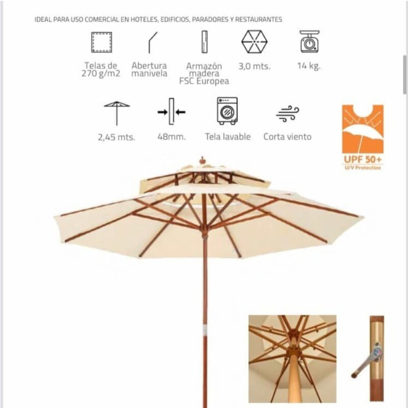 Sombrilla Doble Techo 3M Madera UV50+ Sombrilla Doble Techo 3M Madera UV50+