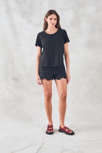 Remera Algodon Peinado Negro