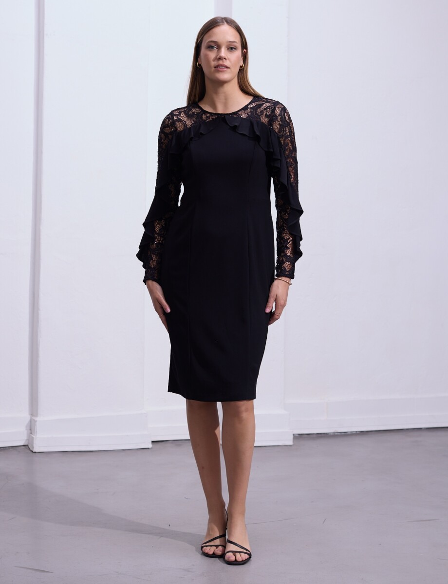 Vestido Noche Encaje - Negro 