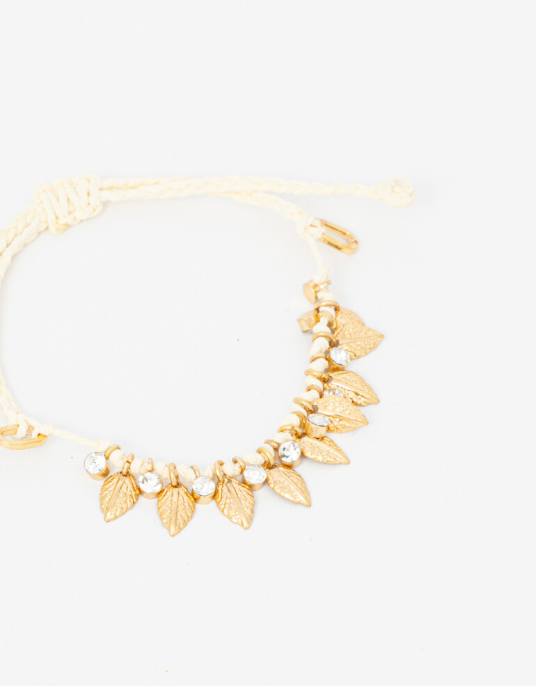Pulseras Flexibles Metal Pulsera Cordón Dijes Hojas Y Strass - Dorado Oro Amarillo