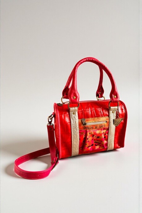 Cartera INEA De Cuero Roja Con Arte Cartera INEA De Cuero Roja Con Arte