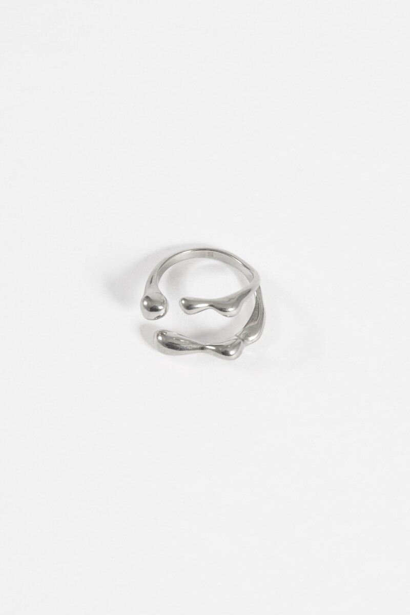 Anillo acero ajustable gota plateado