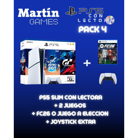 CONSOLA PlayStation 5 PS5 SLIM CON LECTORA + Mando extra + 3 juegos (Astro Bot + Gran Turismo 7 + FC26 (o juego a elección)) CONSOLA PlayStation 5 PS5 SLIM CON LECTORA + Mando extra + 3 juegos (Astro Bot + Gran Turismo 7 + FC26 (o juego a elección))