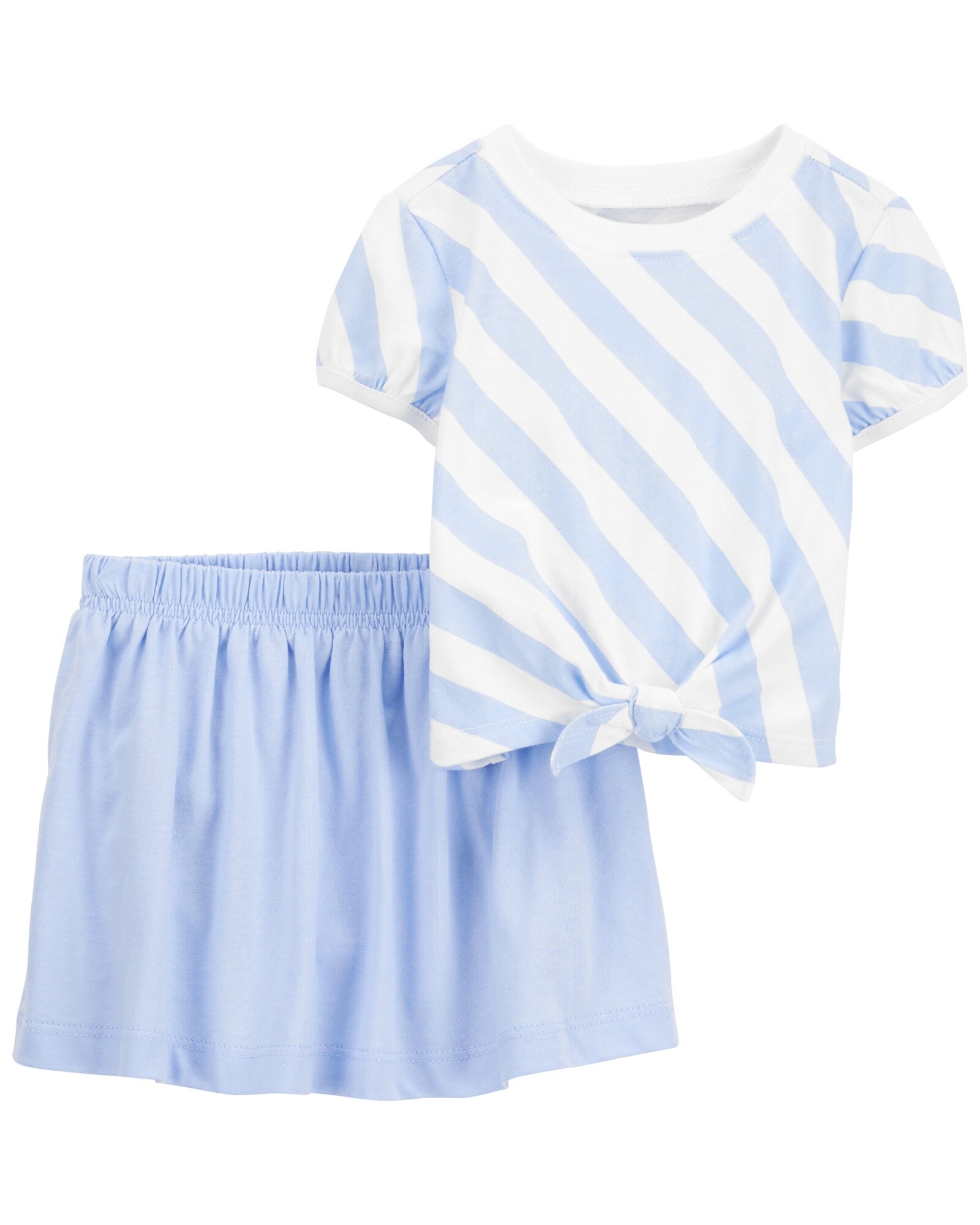 Set dos piezas de algodón, pollera short y blusa con lazo Sin color