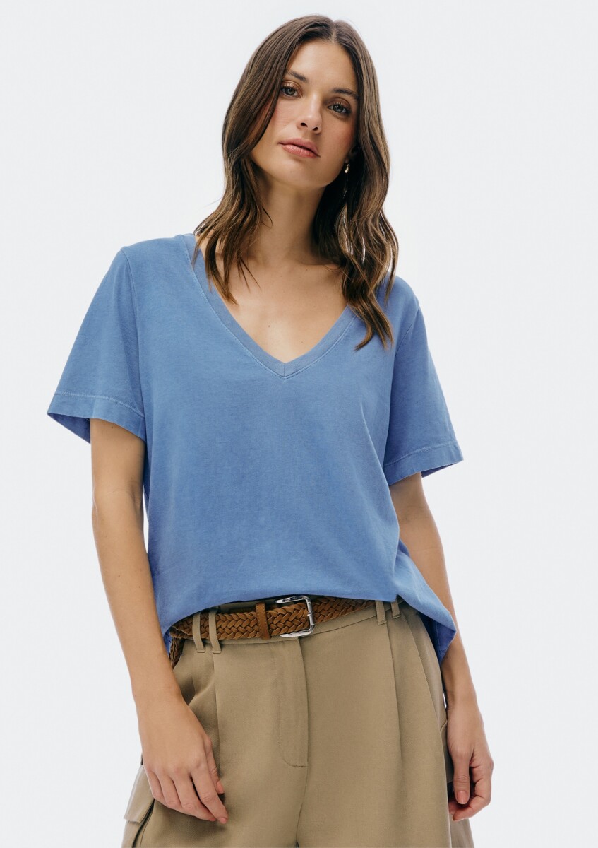 CAMISETA MANGA CORTA CUELLO EN V - AZUL 
