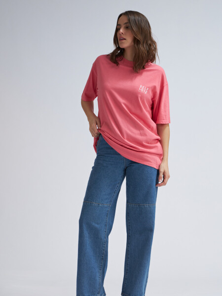 Camiseta larga manga corta estampada Rosa
