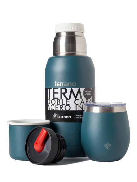 Set Acero 750ml / Mate con Tapa Petróleo