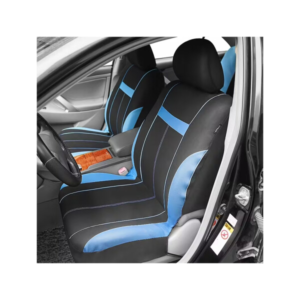 Cubreasientos De Tela 9 Piezas Negro Con Franjas Azules Cubreasientos De Tela 9 Piezas Negro Con Franjas Azules
