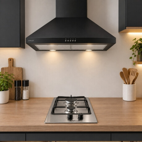 Campana Extractora Aeris 60CM Negro Pack De Campana Extractora Aeris 60CM + Anafe A Gas Vulcano Duo 2 Acero Inoxidable