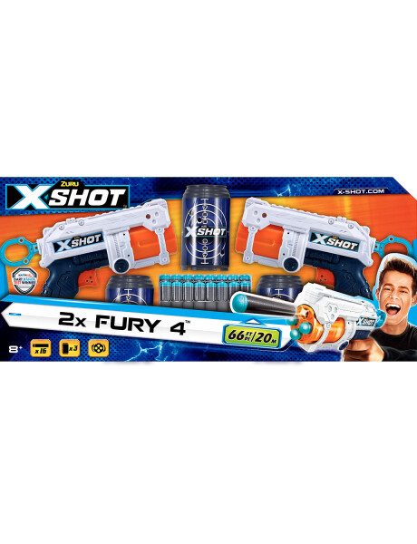 Set de 2 pistolas lanzadoras de dardos Zuru X-Shot Excel Fury 4 disparos con 16 dardos y 3 latas Set de 2 pistolas lanzadoras de dardos Zuru X-Shot Excel Fury 4 disparos con 16 dardos y 3 latas