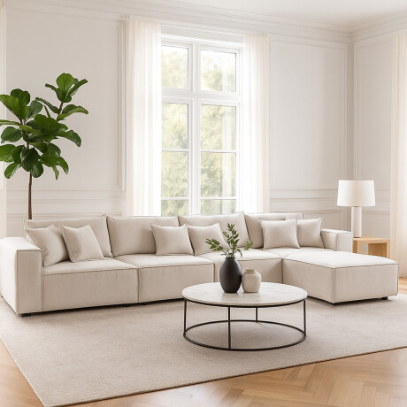 Sofá Modular Maia (5 módulos) - Tela Microfibra 12072 (Beige)