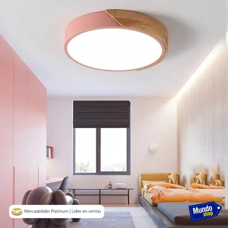 Luminaria Plafon Led Diám 30cm Metal Y Madera Luz cálida Rosa