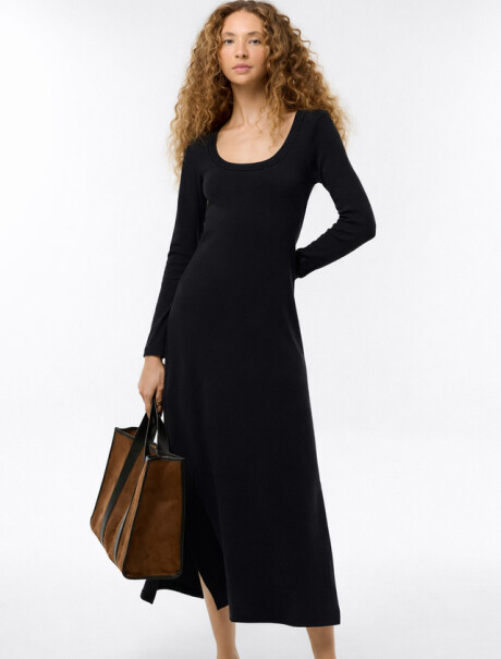 VESTIDO LARGO DE PUNTO ACANALADO - NEGRO NEGRO
