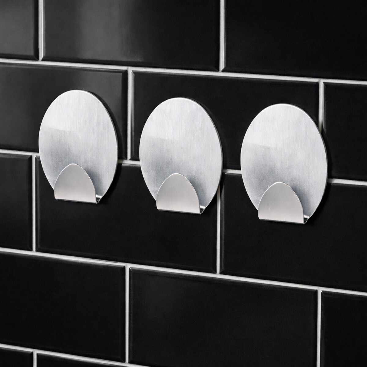 Gancho oval x3 metálico con adhesivo - GRIS 