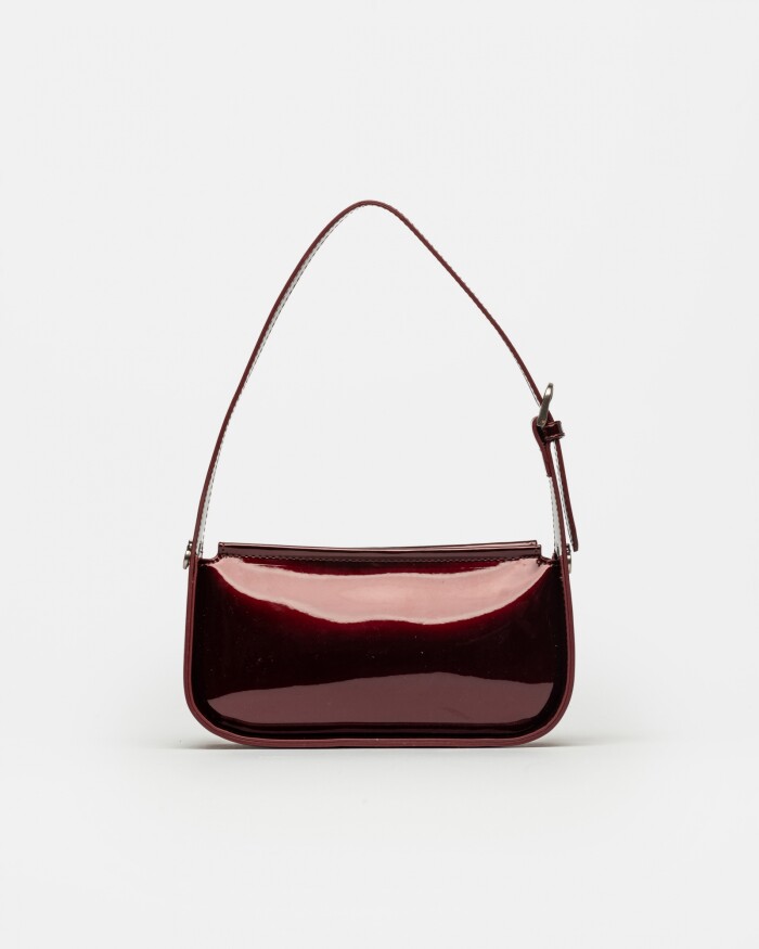 Cartera al hombro Leaf en efecto cuero charol Bordeaux