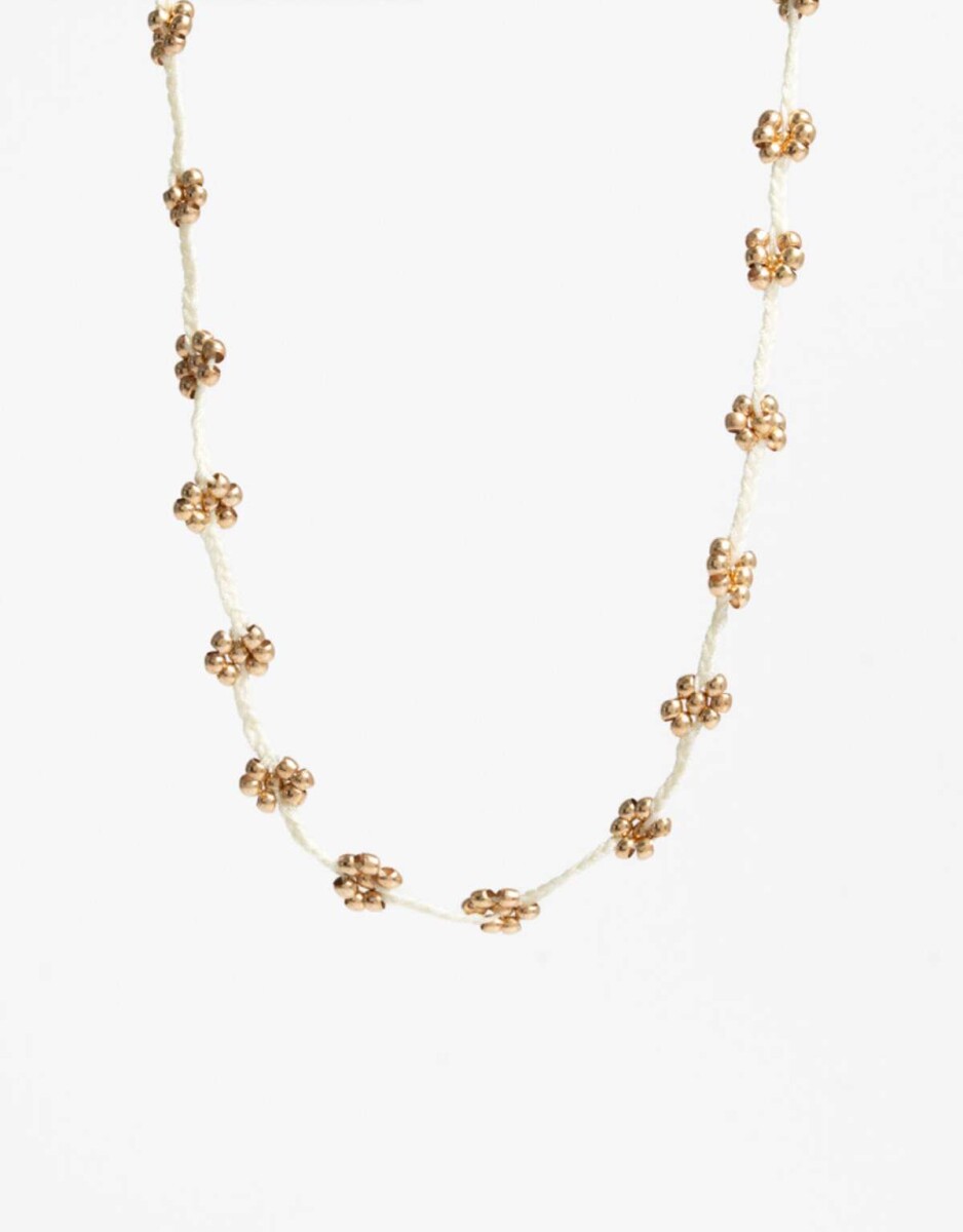 Collar Corto Cordón Y Flores - Dorado 