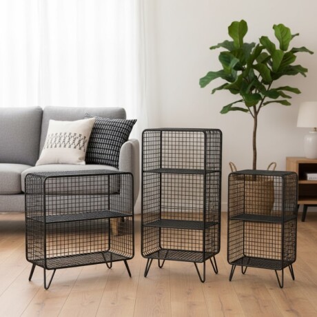 Rack enrejado dos estantes rectangular Negro