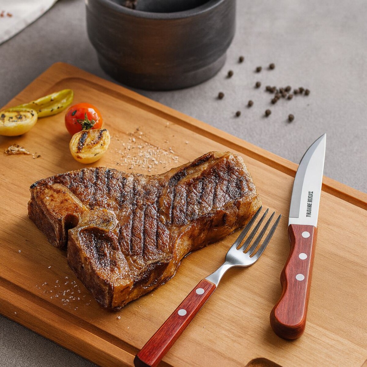 JUEGO DE CUBIERTOS ASADO TRAMONTINA JUMBO POLYWOOD 12 PIEZAS 