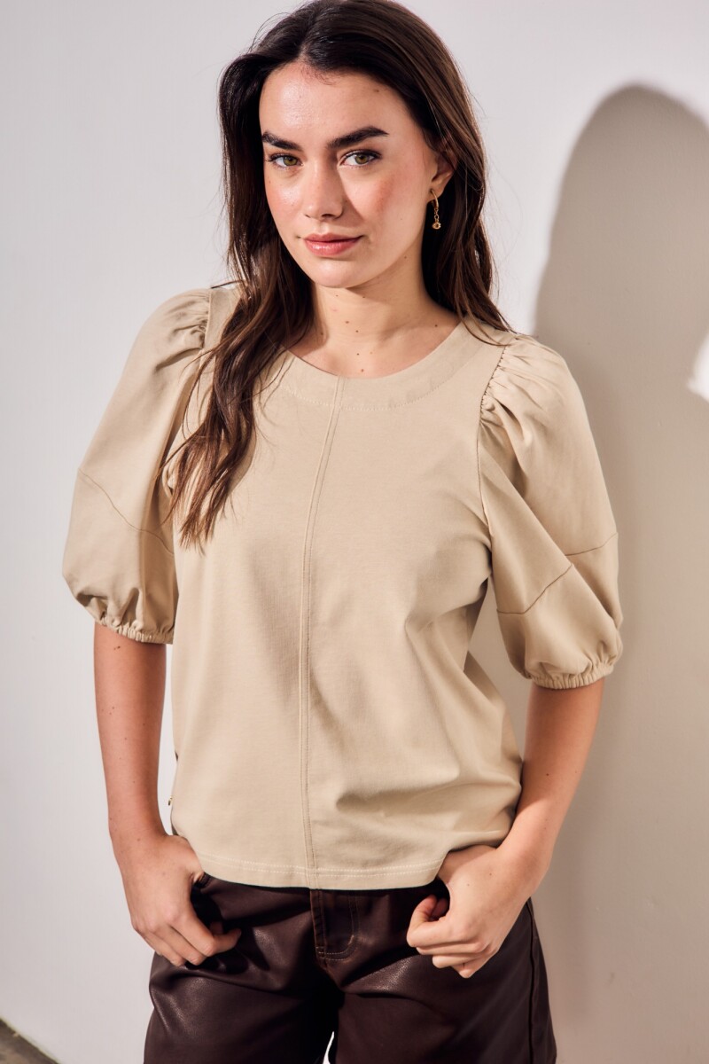 Remera Algodón Manga Globo - Khaki 