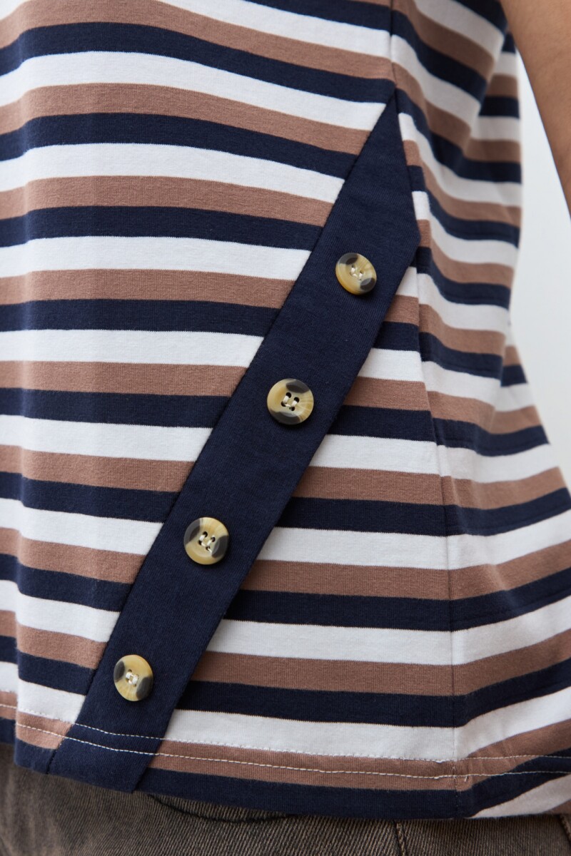 Remera rayada con botones azul marino
