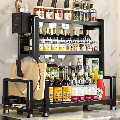 Estante Especiero 3 Niveles Organizador Multifunción Metal Negro