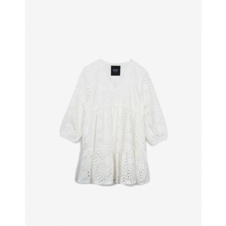 Vestido Corto De Broderie Blanco Crudo