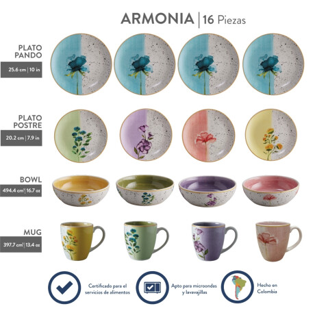 Juego de Vajilla 16 Piezas Armonia Loza Juego de Vajilla 16 Piezas Armonia Loza